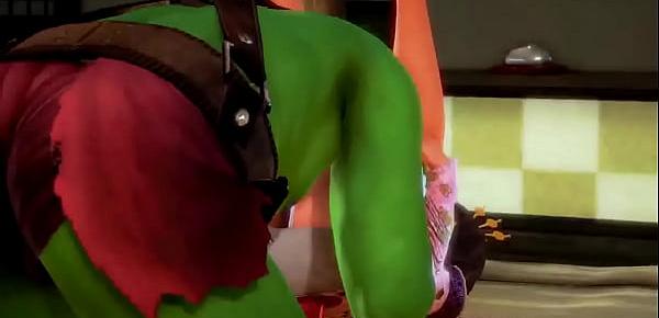  Oriental girl hentai having sex with a green orc man in hot xxx hentai game video